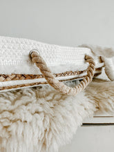 Load image into Gallery viewer, Boho Coastal Cotton Rope and Water Hyacinth Baby Changing Ba - littlelightcollective