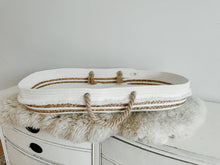 Load image into Gallery viewer, Boho Coastal Cotton Rope and Water Hyacinth Baby Changing Ba - littlelightcollective