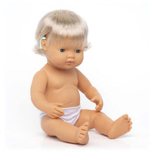 Load image into Gallery viewer, Baby Doll Caucasian Girl with Hearing Aid 15'' (polybag) - littlelightcollective