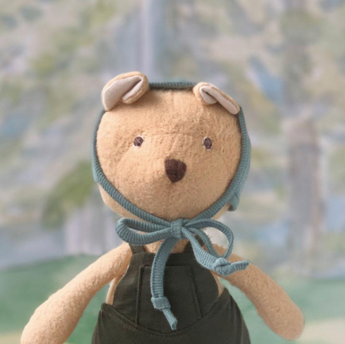 Nicholas Bear in Picnic Overalls and Bonnet - littlelightcollective