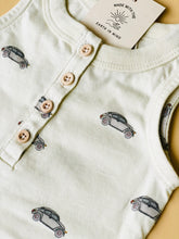 Load image into Gallery viewer, Organic VW Henley, Baby Romper, with Snap Shorts - littlelightcollective