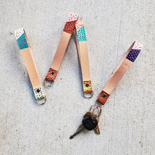 Load image into Gallery viewer, Natural Veg Tan Stamped color block Key Chain/Key Fob - littlelightcollective