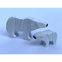 Load image into Gallery viewer, Wooden Polar Bear Toy with the Cub Set - littlelightcollective