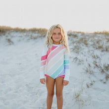 Load image into Gallery viewer, Pastel Rainbow Stripe Rash Guard Swimsuit - littlelightcollective