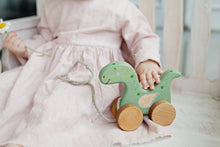 Load image into Gallery viewer, Wooden Pull Toy Dinosaur - littlelightcollective