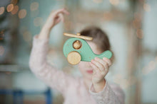 Load image into Gallery viewer, Wooden Mint Green Helicopter Toy - littlelightcollective