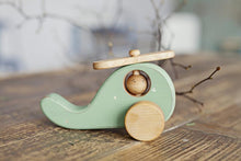 Load image into Gallery viewer, Wooden Mint Green Helicopter Toy - littlelightcollective