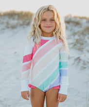 Load image into Gallery viewer, Pastel Rainbow Stripe Rash Guard Swimsuit - littlelightcollective