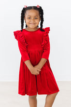 Load image into Gallery viewer, Red Velvet Ruffle Twirl Dress - littlelightcollective