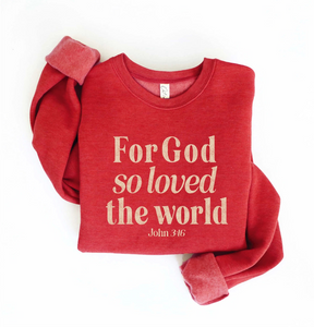 For God so loved the world - Mid Crop Graphic Sweatshirt in Red - littlelightcollective