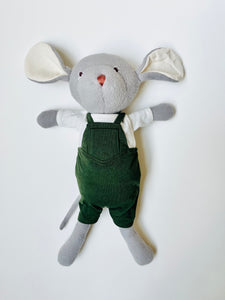 Oliver Mouse in Natural Shirt & Overalls - Organic Doll - littlelightcollective