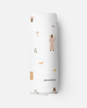 Load image into Gallery viewer, Catholic Muslin Swaddle Baby Blanket: Jesus Blanket - littlelightcollective