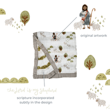 Load image into Gallery viewer, The Lord is my Shepherd - Catholic Luxury Double Sided Muslin Blanket - littlelightcollective