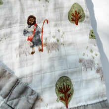 Load image into Gallery viewer, The Lord is my Shepherd - Catholic Luxury Double Sided Muslin Blanket - littlelightcollective