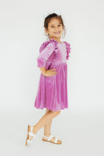 Load image into Gallery viewer, Carnation Pink Velvet Ruffle Twirl Dress - littlelightcollective