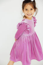 Load image into Gallery viewer, Carnation Pink Velvet Ruffle Twirl Dress - littlelightcollective
