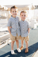 Load image into Gallery viewer, Blue Checkered Linen Button Up Shirt
