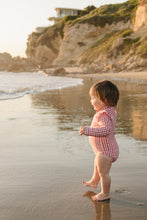Load image into Gallery viewer, Gingham Long Sleeve Ruffle Zipper One-Piece