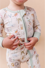 Load image into Gallery viewer, Bamboo One Piece Zip Pajama - Animal ABC - littlelightcollective