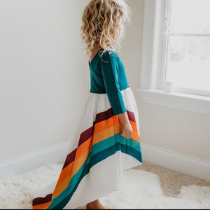 Pre-Order Fall Rainbow Dress - Teal - littlelightcollective