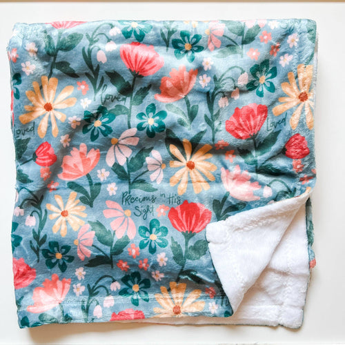They Are Precious in His Sight Floral Minky Baby Blanket
