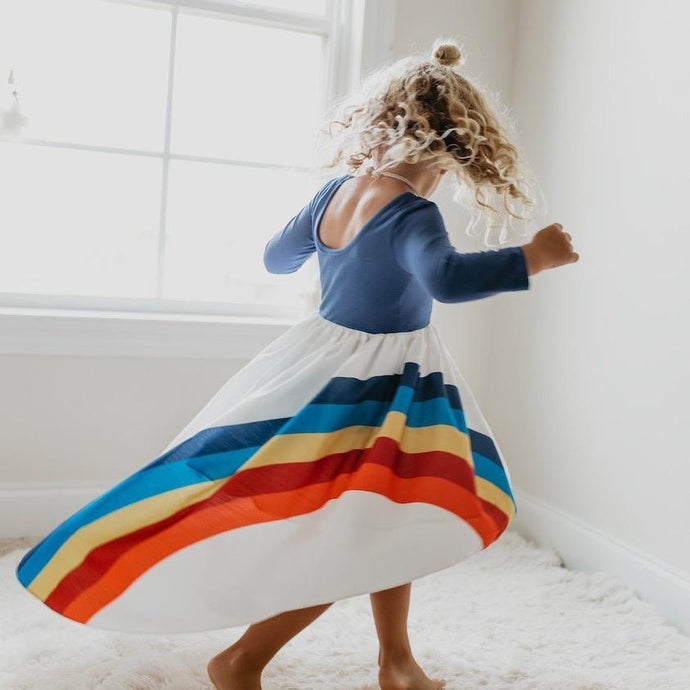 Pre-Order Fall Rainbow Dress - Blue - littlelightcollective