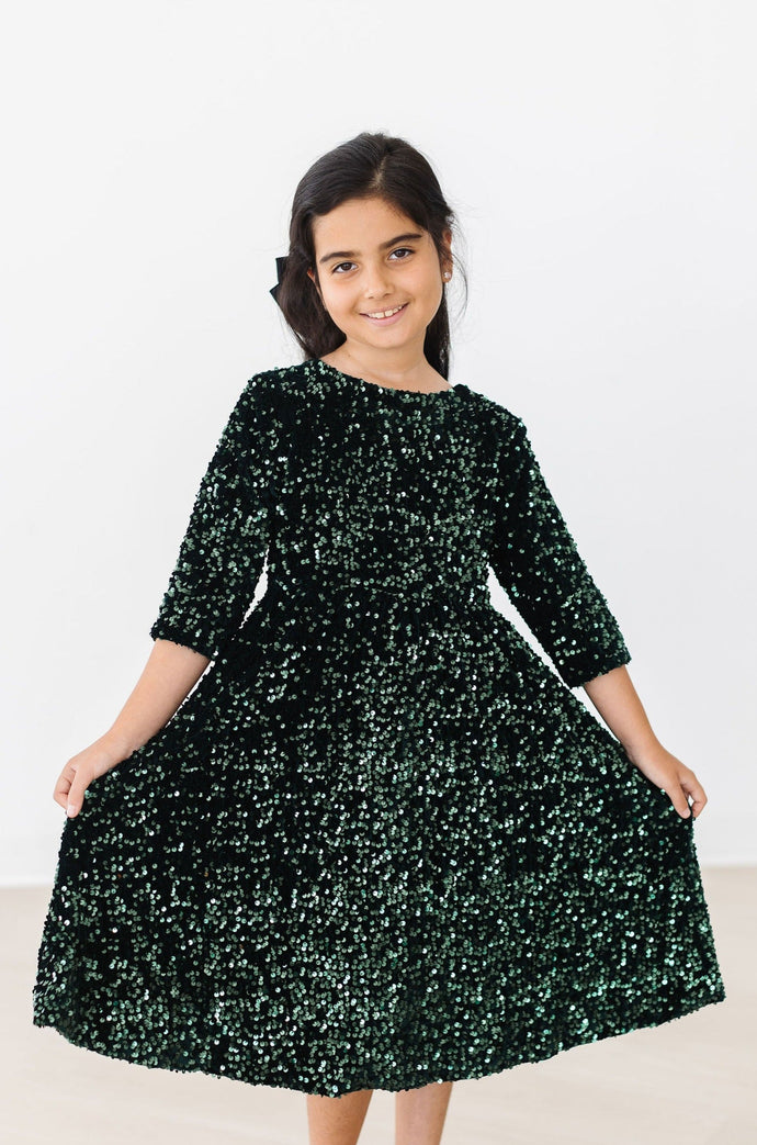 Hunter Green Velvet Sequin Dress - littlelightcollective