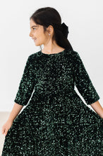 Load image into Gallery viewer, Hunter Green Velvet Sequin Dress - littlelightcollective