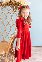 Load image into Gallery viewer, Red Velvet Ruffle Twirl Dress - littlelightcollective