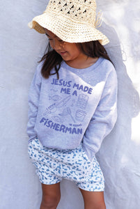 JESUS MADE ME A FISHERMAN Toddler Unisex Graphic Sweatshirt - littlelightcollective