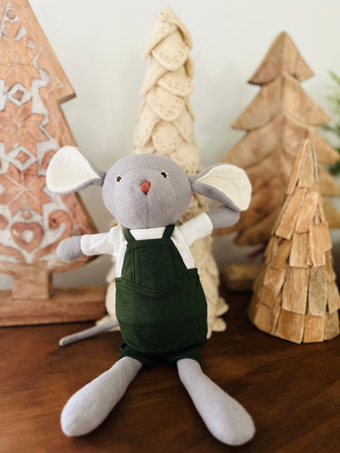 Oliver Mouse in Natural Shirt & Overalls - Organic Doll - littlelightcollective