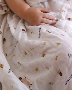 Catholic Muslin Swaddle Baby Blanket: Jesus Blanket - littlelightcollective