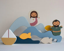 Load image into Gallery viewer, Jesus &amp; St. Peter Walk on Water Wooden Wave Stacker Toy