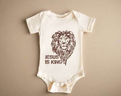 Organic Jesus Is King Bodysuit: Cream + Brown - littlelightcollective