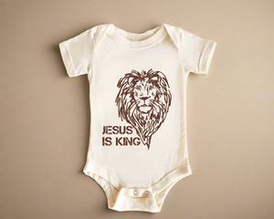 Organic Jesus Is King Bodysuit: Cream + Brown - littlelightcollective