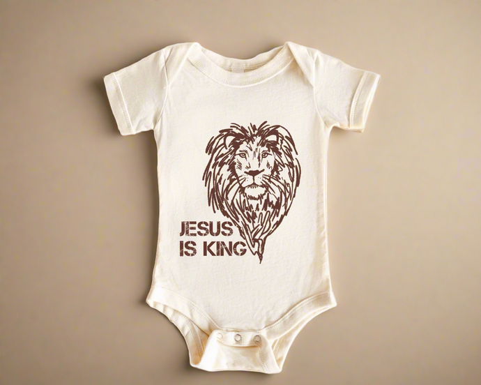 Organic Jesus Is King Bodysuit: Cream + Brown - littlelightcollective
