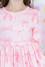Load image into Gallery viewer, Blushing Bows 3/4 Sleeve Pocket Twirl Dress