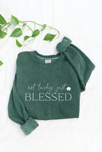 NOT LUCKY JUST BLESSED Mineral Graphic Sweatshirt: DUSTY FOREST - littlelightcollective