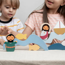 Load image into Gallery viewer, Jesus &amp; St. Peter Walk on Water Wooden Wave Stacker Toy