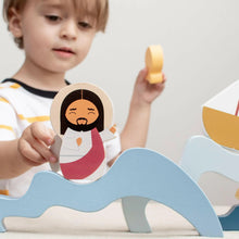 Load image into Gallery viewer, Jesus &amp; St. Peter Walk on Water Wooden Wave Stacker Toy