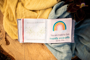 Pink Rainbow Baby Cloth Book For this Child We Have Prayed - littlelightcollective