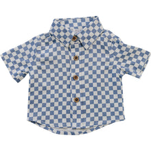 Load image into Gallery viewer, Blue Checkered Linen Button Up Shirt