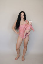 Load image into Gallery viewer, Gingham Long Sleeve Ruffle Zipper One-Piece