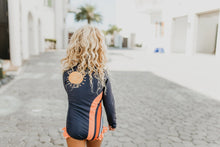 Load image into Gallery viewer, Mia Rainbow Navy Zip Rash guard Swimsuit - littlelightcollective