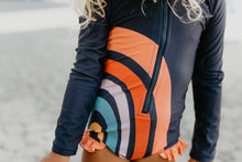 Load image into Gallery viewer, Mia Rainbow Navy Zip Rash guard Swimsuit - littlelightcollective