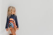 Load image into Gallery viewer, Mia Rainbow Navy Zip Rash guard Swimsuit - littlelightcollective