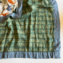 Load image into Gallery viewer, Dinosaurs &quot;Be Strong and Courageous&quot; Luxury Double Sided Muslin Catholic Blanket - littlelightcollective