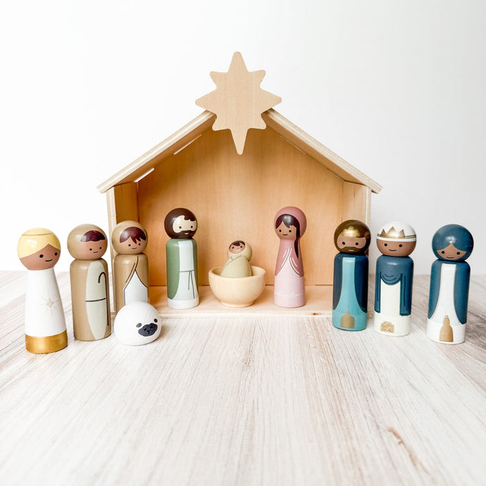 Christmas Wooden Nativity & Christian Baby Jesus Book Set