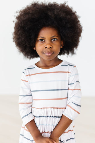 Fall Stripes 3/4 Sleeve Pocket Twirl Dress - littlelightcollective