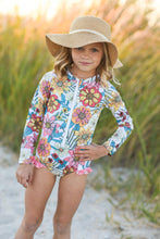 Load image into Gallery viewer, Floral Zip Rash Guard Swimsuit - littlelightcollective
